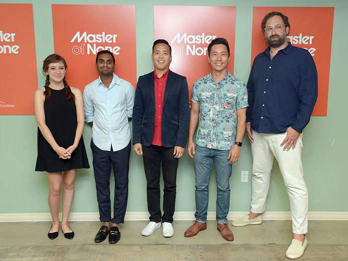 Aziz Ansari, who is the same height as Wood, also looks small next to some cast and crew of "Master of None."