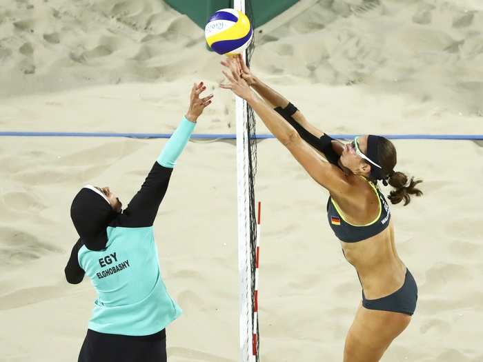 This image of Egyptian volleyball player Doaa Elghobashy (left) and German player Kira Walkenhorst (right) sum up what the Olympics are all about: different cultures coming together for the love of sport.