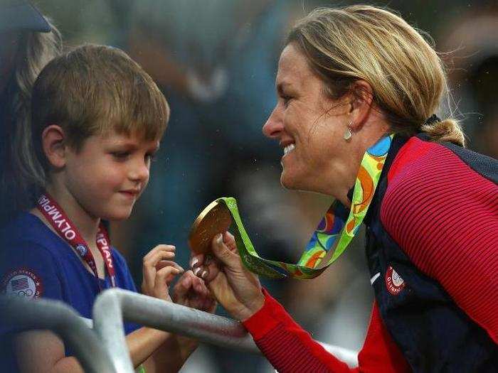 US cyclist Kristin Armstrong made history at age 42 after winning gold in Rio,  becoming the first rider ever to win three gold medals in the same discipline. After winning, she shared a sweet moment with her son Lucas.