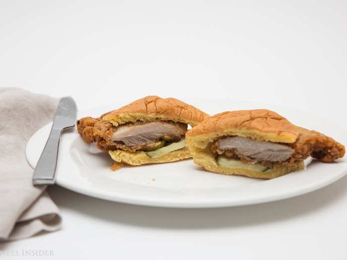 The quality of the chicken meat immediately differentiates it from your average fast-food fried chicken. Both white and dark meat is used for the sandwich — something that did not go unnoticed by our taste testers, who could tell it was unprocessed. It was fattier, more stringy, and had more gristle.