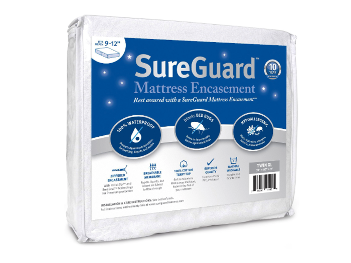 Cover dorm mattresses with a waterproof encasement that protects against bed bugs, dust mites, and allergens