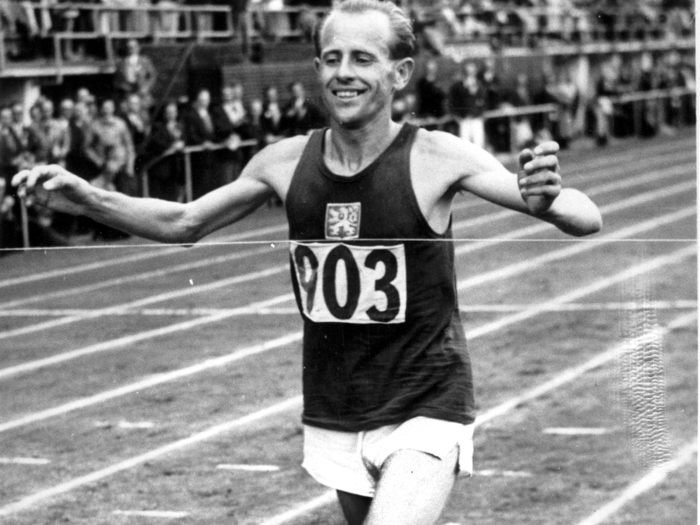 Famously chatty Czech distance runner Emil Zatopek swept the long races in the 1952 Summer Olympics in Helsinki, winning the 5k, 10k, and the marathon — which happened to be the first marathon he ever ran.