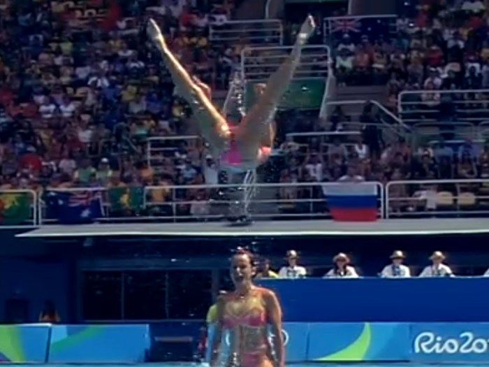 A Brazilian swimmer flies through the air...