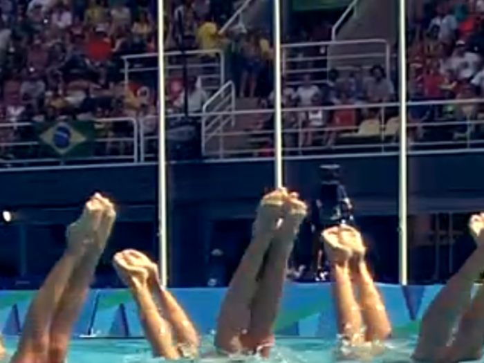 The judges see a perfect leg formation from Team Brazil.