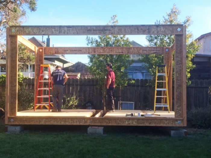 The homes feature concrete foundations and pine frames. Each precut component fastens into place, which contributes to a quick build.