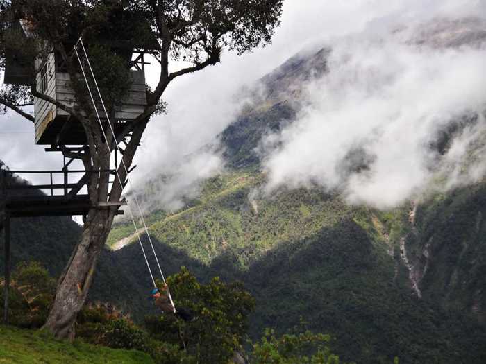 Hop on to the Swing at the End of the World at the Casa de Arbol in Ecuador, and catch stunning views of the Tungurahua Volcano.