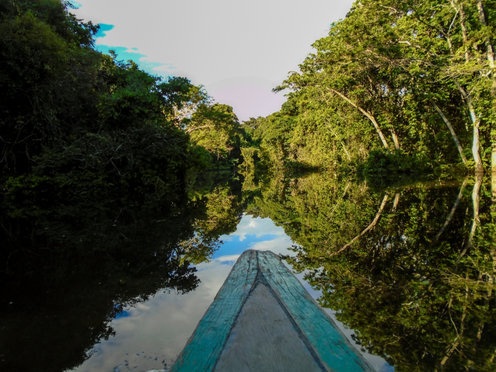 Boat across the Amazon River, the world