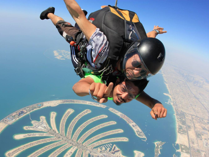 Skydive from as high as 10,000 feet at the Dubai Marina and Jumeirah Beach Residences in Dubai.