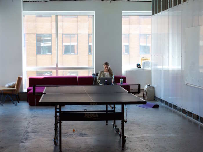 This room gets the most light in the office, making it a popular spot for employees to step away from their desks and work for the afternoon. A ping-pong table is also available for those who want to take an active break from their workday.