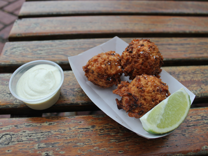 Florida: Conch is a shellfish commonly found in the Bahamas, which is then fried to make conch fritters. Tartar sauce or something similar is served on the side.