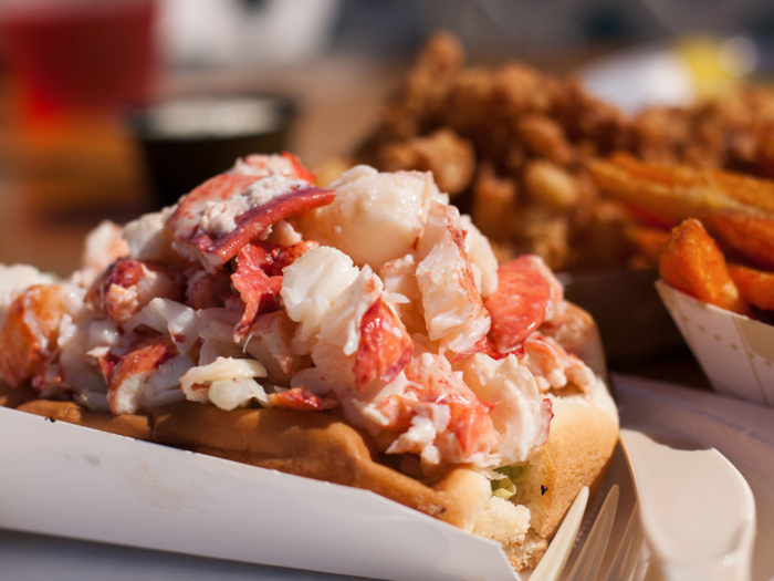 Massachusetts: Lobster rolls are a quintessential New England meal. Tender chunks of lobster meat are mixed with butter and stuffed into a soft bun.