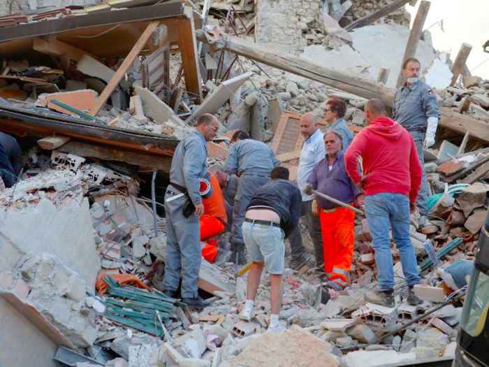 But Amatrice was one of the worst hit areas as it is near the epicentre of the earthquake. Rescuers here search for people buried in the rubble.