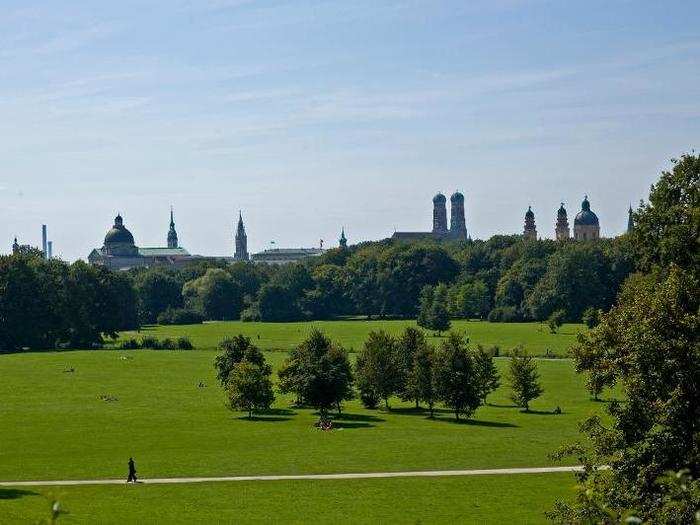 ENGLISCHER GARTEN, MUNICH: Even bigger than Central Park, Englischer Garten boasts multiple beer gardens, nude sunbathing spots, and even a surfing spot.