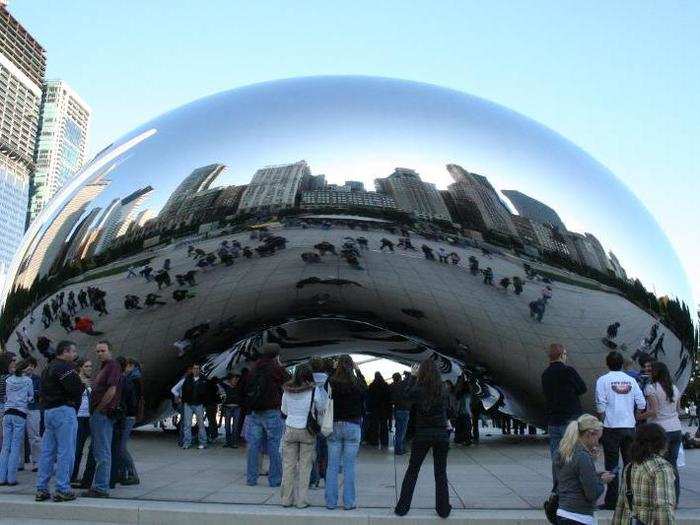 MILLENNIUM PARK, CHICAGO: Known more for its odd sculptures as opposed to its green space, the most famous part of the park is "The Bean," which provides a reflection of the city
