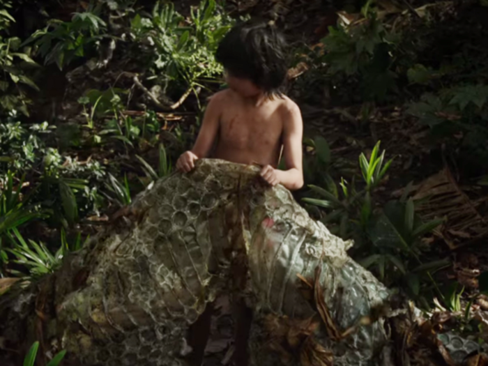 In the movie, Mowgli (Neel Sethi) wanders the jungle and runs into a wide array of creatures, such as a gigantic snake (voiced by Scarlett Johansson).