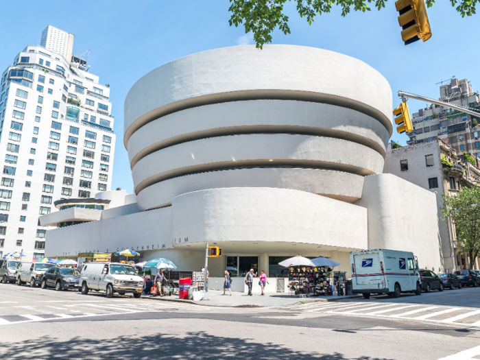 Designed by Frank Lloyd Wright, the Guggenheim Museum in New York spirals upward. Its hollow center can be used to display big art pieces.