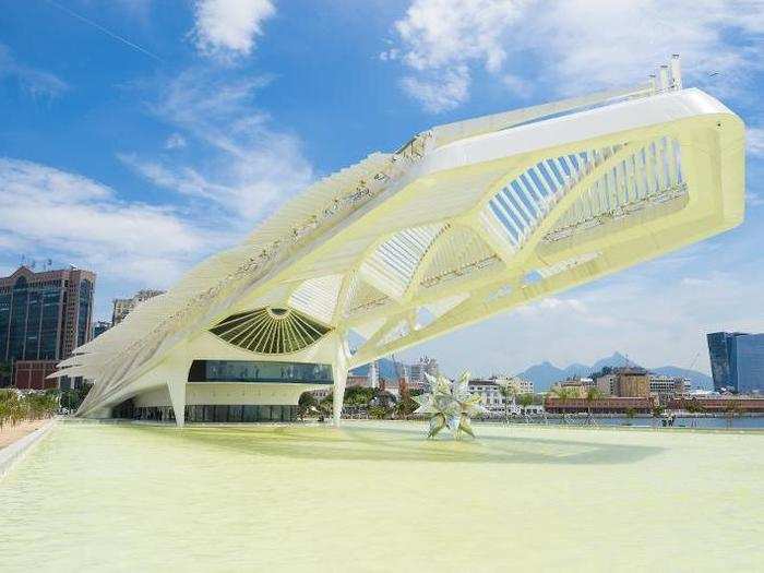 The Guardian said it best. The Museum of Tomorrow in Rio de Janeiro "looks like a cross between a solar-powered dinosaur and a giant air conditioning unit."