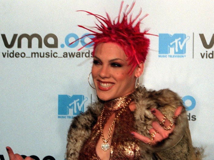 Pink lived up to her name with this outrageous hair in 2000.