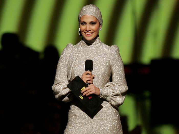 In 2006, Jennifer Lopez showcased a turtleneck dress and interesting matching head piece.