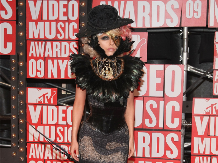 In 2009, Lady Gaga arrived in a memorable black feathered outfit, but that wasn