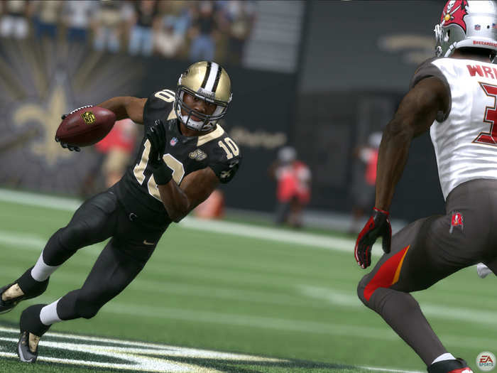 Here, someone is playing as New Orleans Saints wide receiver Brandin Cooks, one of the fastest and most elusive players in football. They