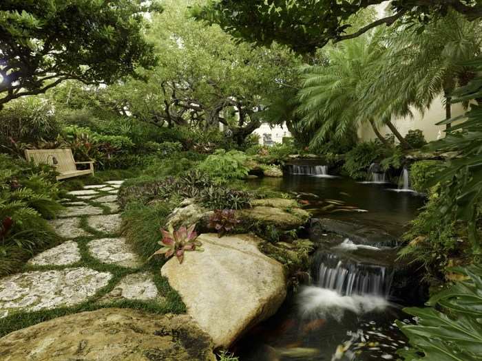 And it even has a rustic koi pond.