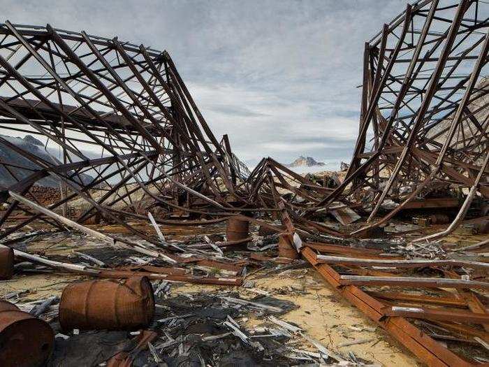 And a big collapsed ... what I think was a warehouse or airplane hangar.