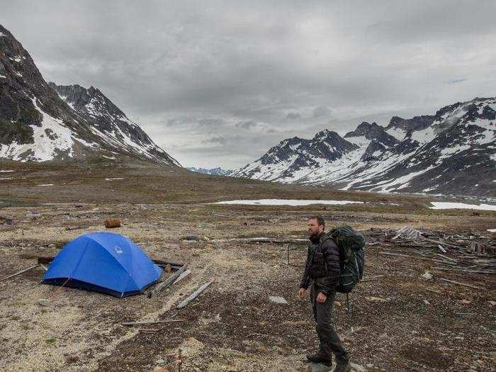 On arrival, he hiked 2 1/2 miles inland of Bluie East Two to make camp — far enough from the water to avoid polar-bear prowling grounds at night. (A loud shotgun shell with the pellets removed hooked up to a tripwire provided an extra precaution as he slept.)