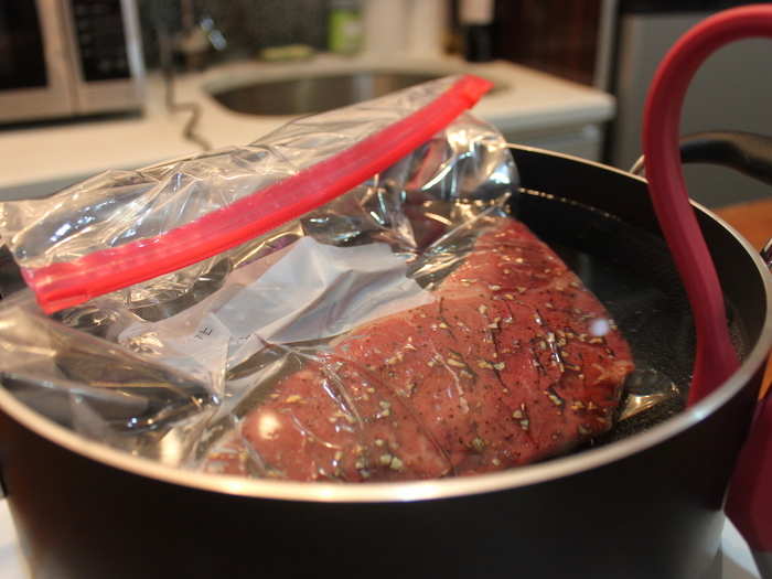 I fully submerged the steak in the water. You can cook as many pieces of meat as you want, and it will take the same amount of time.