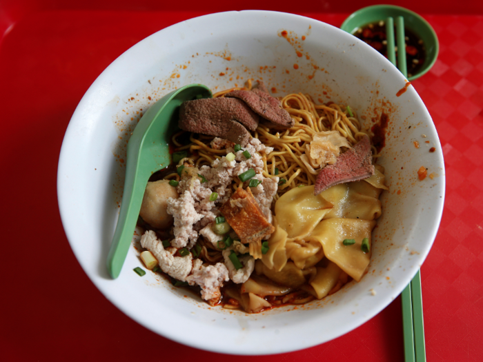 Bak chor mee (mince pork noodles) is savory and delicious.