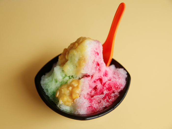 Ice kachang (shaved ice dessert) is another popular — and colorful — frozen dessert.