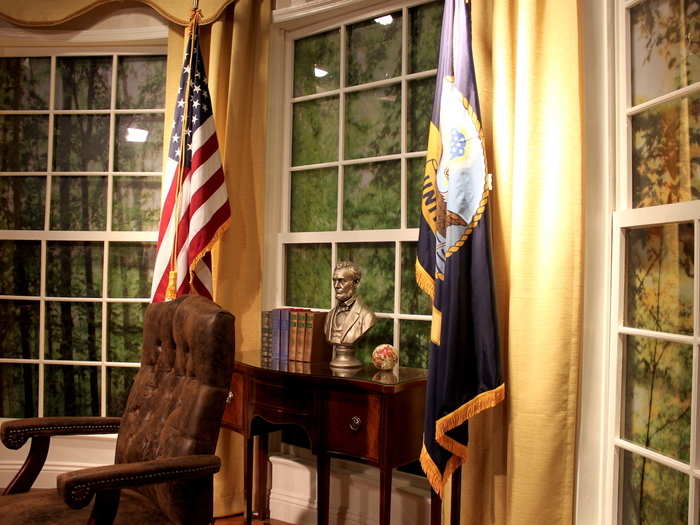 Gurtler purchased all of the the set pieces — from the flags to the bust statue of Abraham Lincoln — at local prop houses. The desks were the only items that YouTube rented.