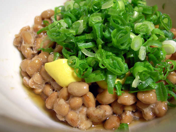 JAPAN: Natto, fermented soybeans, is usually served with soy sauce and karashi mustard. It