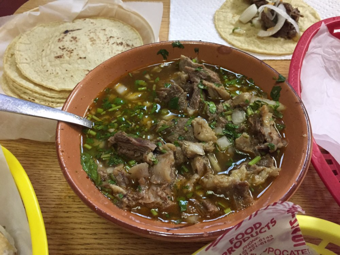 Birria is a popular stew in Guadalajara that is made with marinated goat meat, and usually served with cilantro, onions, and corn tortillas.