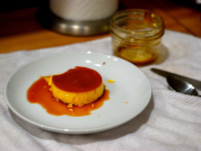 Flan is a spongy, creamy, custard cake often flavored with vanilla and covered in caramelized sugar.