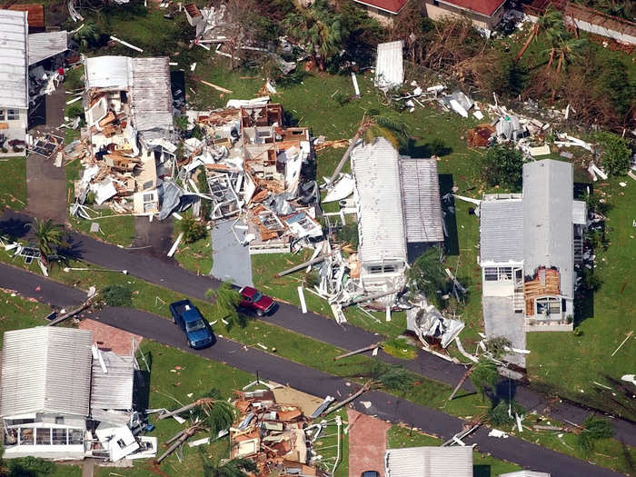 Hurricane Charley was a Category 4 storm when it made landfall in Florida in 2004. These storms have wind speeds of 131 to 155 mph, uprooting most trees, with power outages that can last weeks or even months.