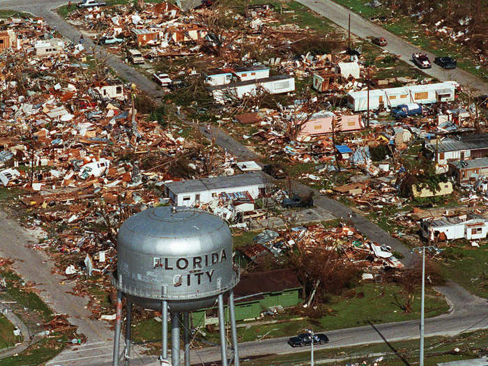 Hurricane Andrew was one of the strongest storms ever to make landfall in the US. It was a Category 5 hurricane when it hit Dade County, Florida in August 1992. Category 5 storms have wind speeds greater than 156 mph, which can completely destroy most framed homes.