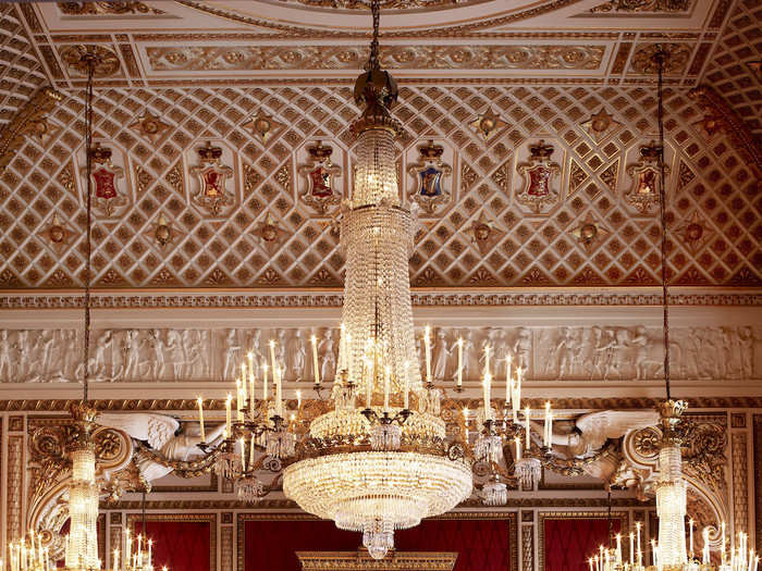 The centrepiece of the State Rooms, the Throne Room is where the Queen receives loyal addresses on important occasions. It was also where the Duke and Duchess of Cambridge posed for their formal wedding photos after they were married on April 29, 2011.