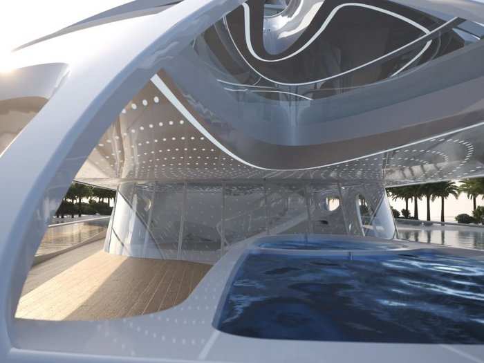 The concept comes with a built-in pool and Jacuzzi.