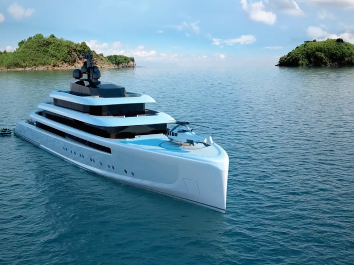 6. The 295-foot yacht, called the Moonstone, fits just over 12 people. It comes with a swimming pool, gym, hot tub, spa, movie theater, and helicopter pad.