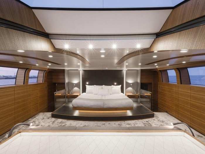 The yacht comes with nine guest cabins, a sun deck, an outdoor movie theater, a helipad, and an eight-person Jacuzzi.