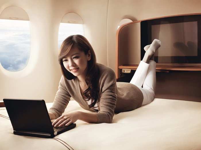 2. This bed on Singapore Airlines may actually be better than most at-home mattresses. The beds are 35 inches wide and 82 inches long on select aircrafts and have an additional mattress topper to make them extra comfy.