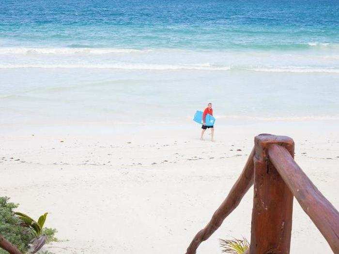 Of course, our own backyard also offered hours of wonderful beach time, with white sands and vibrant blue, clear waters. Boogie boarding was the family