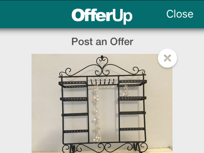 I started with selling a small jewelry holder I had leftover. You can take photos from within the app or upload your own. OfferUp tells you to take photos that are nice and bright, although from what I