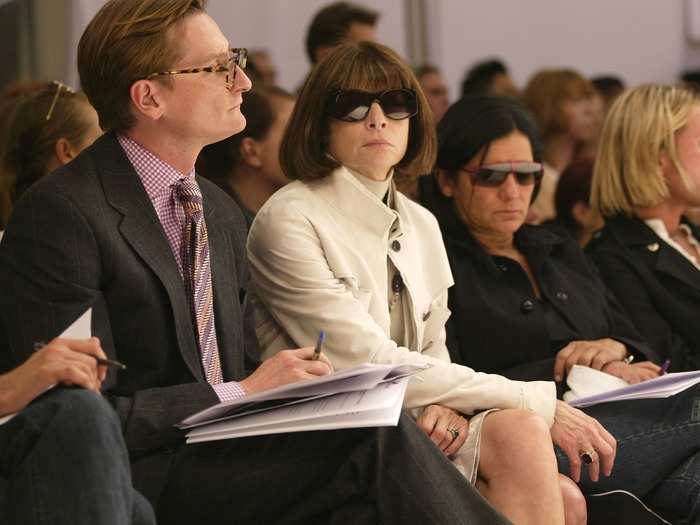 As for her signature look, Wintour has reportedly sported a bob since she was 15 years old. The black Chanel sunglasses serve a purpose beyond fashion. She told 60 Minutes in 2009, "I can sit in a show and if I am bored out of my mind, nobody will notice …  At this point, they have become, really, armor."