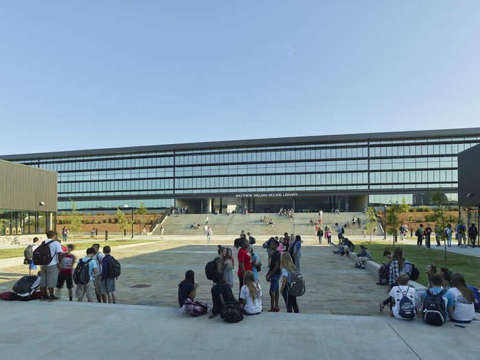 Fayetteville High School in Arkansas won for its collegiate feel. It features a large courtyard in the center between buildings.