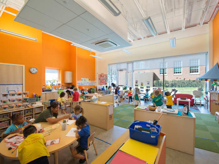 In the annex for pre-schoolers, a large window adds lots of natural light. There