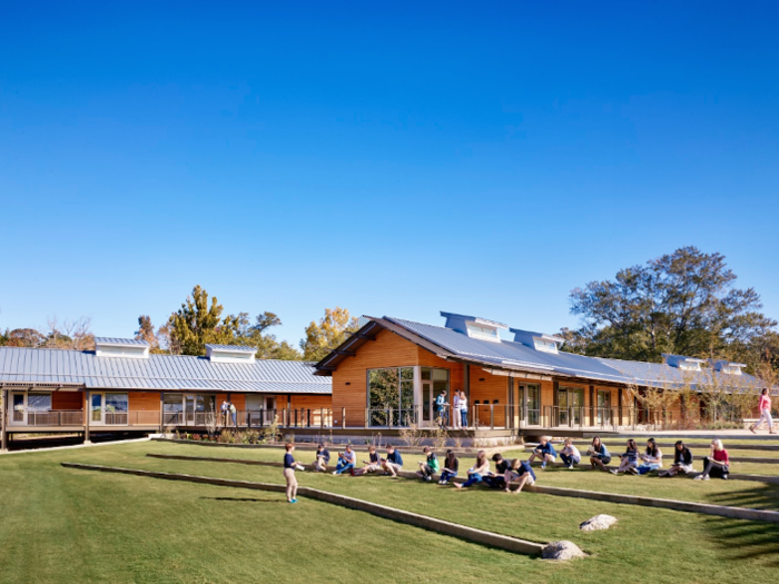 Students at the Indian Spring School in Birmingham, Alabama study both indoors and out. When classes happen outside, they have a view of the nearby Oak Mountains.