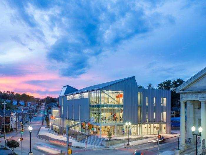 The Seton Hill Arts Center in Greensburg, Pennsylvania, with a steel and metal clad frame, was conceived as a "factory for the arts."