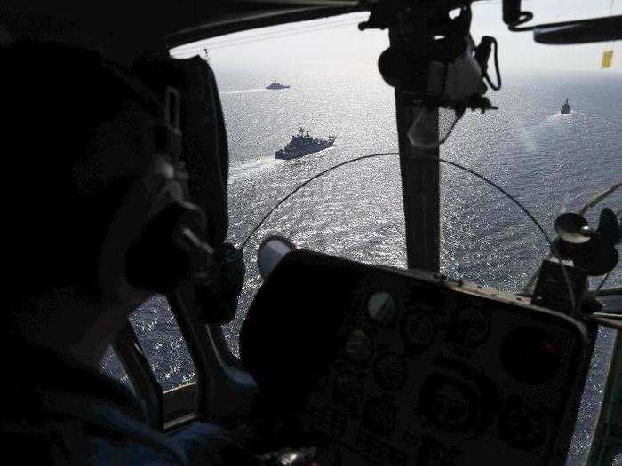An aerial view of the operation in the Black Sea from a Russian helicopter.